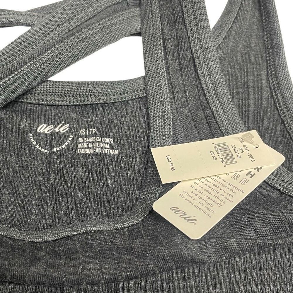 Aerie Smoke Gray No BS Wide Ribbed Double Scoop Tank N0514 - Picture 3 of 6